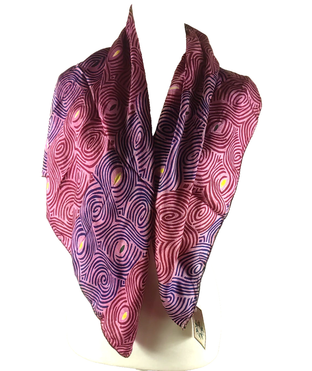 Serrv International Silk Square Scarf 34 X 34 Pink Blue Red Swirl